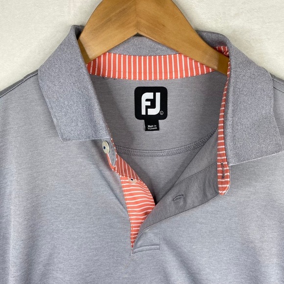 Footjoy Light Gray Short Sleeve Athletic Fit Performance Golf Polo Size Large - Picture 2 of 4